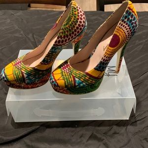 A Dionne Gooding design. Multi colored. Size 8 (shoe lists 38 on the bottom.